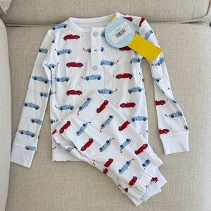Little English Red and Blue Car Print Pajama Set (“racing hearts”)